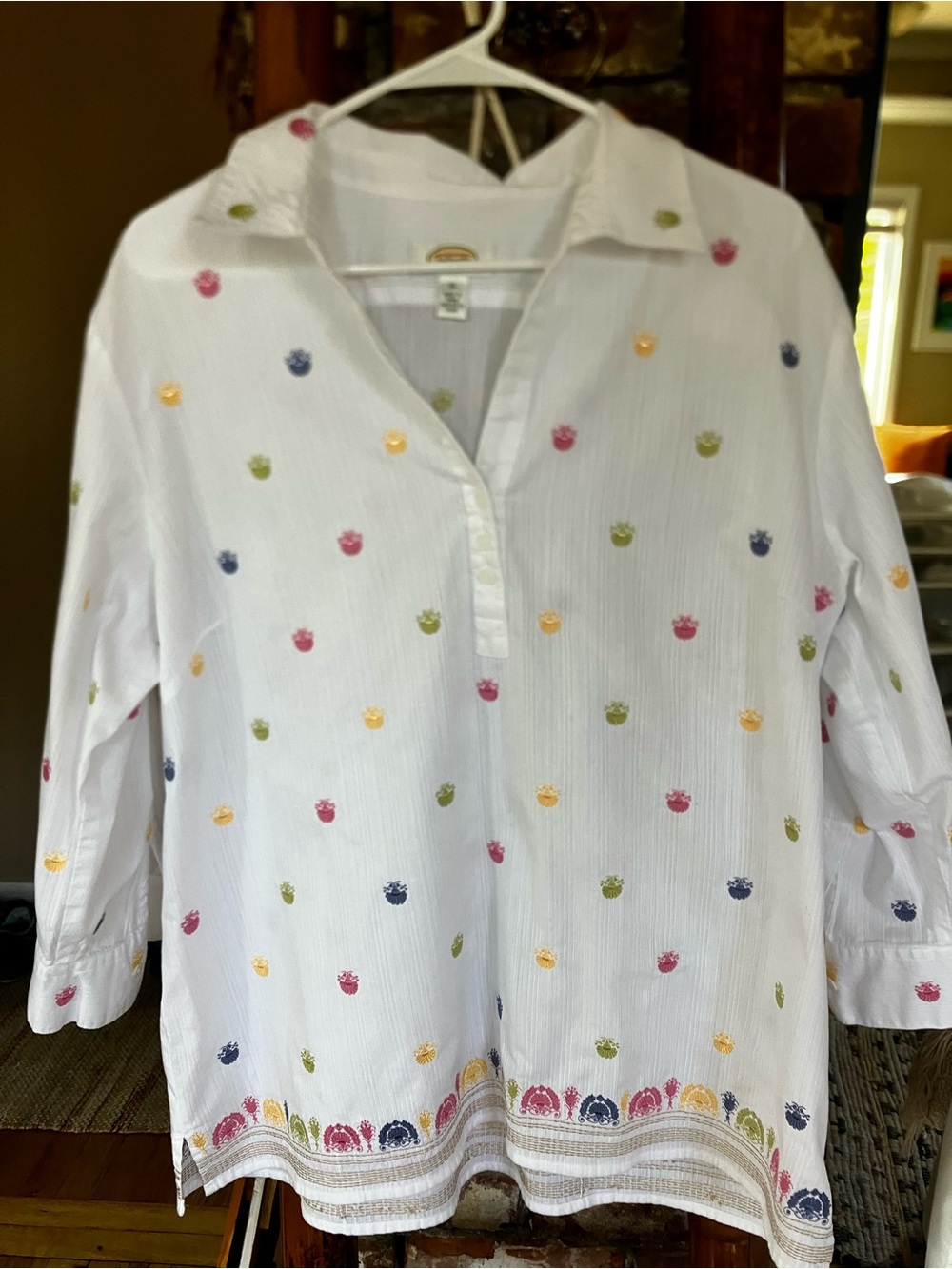 Talbots White Embroidered Blouse Top Womens Extra Large XL Tailored Darts